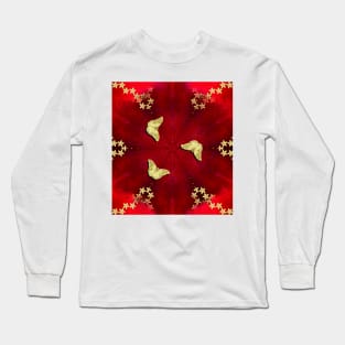 gold butterflies and flowers on red kaleidoscope Long Sleeve T-Shirt